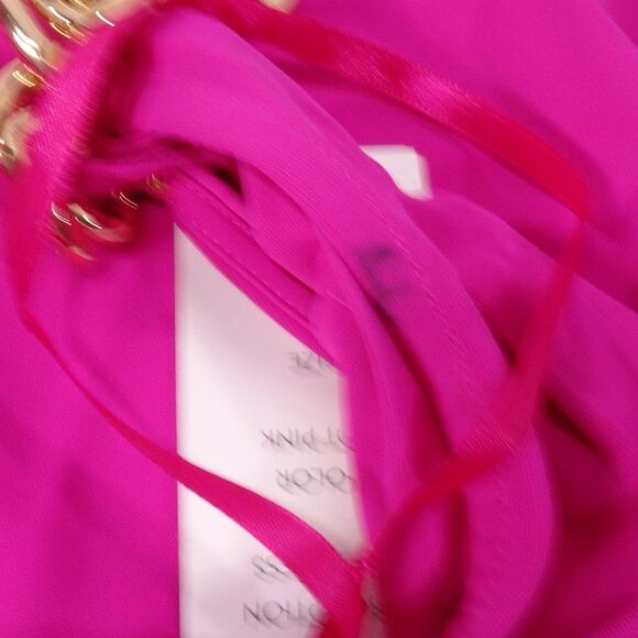 Veronica Beard Reze Hot Pink Ruched Gold Chain Halter Maxi Dress NWT 598 Sz L - Picture 9 of 14
